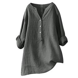 Geschenke für Frauen Musselin Bluse Damen Elegant Einfarbig Tshirt V-Ausschnitt Leinenbluse mit Knöpfen Sommer Hemdbluse Baumwolle Leinen Shirts Oversize Oberteile Große Größen Leinenhemd Blusen von NZYIHAO