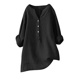 Gutschein Musselin Bluse Damen Elegant Einfarbig Tshirt V-Ausschnitt Leinenbluse mit Knöpfen Sommer Hemdbluse Baumwolle Leinen Shirts Oversize Oberteile Große Größen Leinenhemd Longshirt Blusen von NZYIHAO