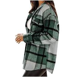 Hemdjacke Damen Wollmantel Karierte Jacke Warme Winterjacke Lange Flanellhemd Locker Karohemd Einreihige Strickjacke Winter Holzfällerjacke Langarm Revers Wintermantel Mantel mit Taschen Wolljacke von NZYIHAO