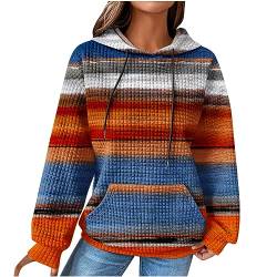 Hoodie Damen Waffel Kapuzenpullover Vintage Bunte Pullover Winter Warm Langarmshirt Langarm Oberteile Sweatshirt mit Kapuze Pulli Bluse Tops Kapuzenpulli Taschen Winterpullover Streetwear Outwear 5XL von NZYIHAO