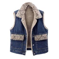 Jeansweste Damen Fleece Ärmellos Weste Gefütterter Winterjacke Warme Fleecejacke Denim Jacke Winter Fleeceweste Reverskragen Jeansjacke Große Größen Übergangsjacke Wintermantel Jeansmantel Mantel von NZYIHAO