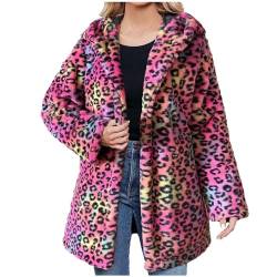 Kunstpelz Mantel Damen Leopard Druck Winterjacke Mode Kunstfell Jacke Langarm Winter Übergangsjacke Große Größen Pelzmantel Dicke Warme Wintermantel Pelzjacke mit Kapuze Felljacke Fellmantel Outwear von NZYIHAO