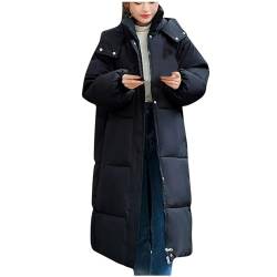 Lange Daunenjacke Damen Modische Einfarbig Steppjacke Warme Winterjacke mit Kapuze Langarm Stehkragen Jacke Große Größen Wintermantel Locker Daunenmantel Zip Up Steppmantel Taschen Mantel Kapuzenjacke von NZYIHAO