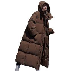 Lange Daunenjacke Damen Modische Einfarbig Steppjacke Warme Winterjacke mit Kapuze Langarm Stehkragen Jacke Große Größen Wintermantel Locker Daunenmantel Zip Up Steppmantel Taschen Mantel Kapuzenjacke von NZYIHAO