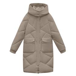 Lange Steppjacke Damen Dicke Warme Winterjacke Einfarbig Jacke mit Kapuze Große Größen Übergangsjacke Langarm Stehkragen Wintermantel Winter Kapuzenjacke Zip Up Steppmantel Taschen Mantel Damenjacke von NZYIHAO