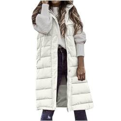 Lange Steppweste Damen Mode Ärmellos Weste Große Größen Winterjacke Einfarbig Jacke mit Kapuze Warm Longweste Zip Up Winterweste Herbst Winter Übergangsjacke Taschen Wintermantel Revers Mantel Outwear von NZYIHAO