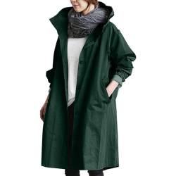 Lange Trenchcoat Damen Einfarbig Jacke mit Kapuze Einreihige Strickjacke Herbst Winter Übergangsjacke Große Größen Herbstjacke Langarm Windbreaker Locker Kapuzenjacke Leicht Wanderjacke Taschen Mantel von NZYIHAO