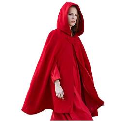 Lange Umhang Damen Mittelalter Einfarbig Cape mit Kapuze Halloween Kostüm Open Front Robe Vintage Poncho Kuschelig Jacke Locker Trenchcoat Herbst Winter Winterjacke Cosplay Kleidung Mantel Outwear von NZYIHAO