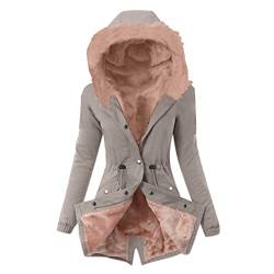 Lange Winterjacke Damen Gefüttert Plüsch Parka Jacke Einfarbig Winterparka mit Reißverschluss Langarm Wintermantel Dicke Warme Übergangsjacke Kapuze Mantel Herbst Winter Outdoorjacke Übergangsmantel von NZYIHAO