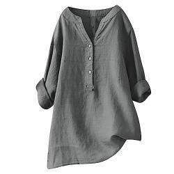 Leinenbluse Damen Bluse Damen Sommer Tunika V-Ausschnitt Große Größen Blusenshirt Damen Musselin Bluse Damen Elegant Einfarbig Tshirt V-Ausschnitt Leinenbluse mit Knöpfen Sommer Hemdbluse Blusen von NZYIHAO