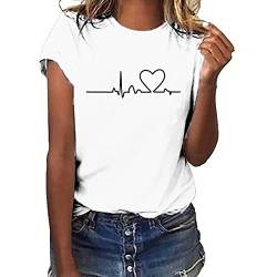 NZYIHAO Tshirt Damen Casual Bluse Liebe Herz Druck Pullover Sommer Oberteile mit Rundhalsausschnitt Kurzarm T-Shirt Tee Tops Leicht Sportshirt Lose Shirt Bequem Pulli Tunika Frauen Longbluse T-Shirts von NZYIHAO