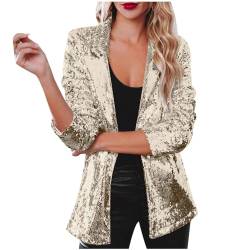 Pailletten Blazer Damen Modische Jacke mit Glitzer Party Strickjacke Einfarbig Anzugjacke Leichte Cardigan Große Größen Herbstjacke Langarm Revers Longblazer Streetwear für Teenager Mädchen Mantel von NZYIHAO