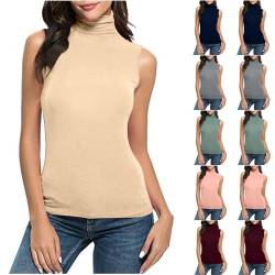 Rollkragenpullover Damen Ärmellos Oberteile Elegant Einfarbig Pullover Rollkragen Tops Slim Fit Weste Leichte Rollkragenshirt Basic Tshirt Atmungsaktiv Bluse Stretch Shirt Bequem Pulli Longbluse von NZYIHAO