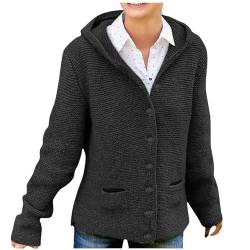 Strickjacke Damen Lässige Einfarbig Jacke Einreihige Cardigan mit Kapuze Herbst Winter Übergangsjacke Langarm Strickmantel Leichte Herbstjacke Open Front Sweater Locker Kapuzenjacke Taschen Mantel von NZYIHAO