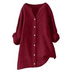 Warehouse Deals Angebote Musselin Bluse Damen Elegant Einfarbig Tshirt V-Ausschnitt Leinenbluse mit Knöpfen Sommer Hemdbluse Baumwolle Leinen Shirts Oversize Oberteile Große Größen Blusen von NZYIHAO