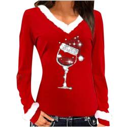 Weihnachtspullover Damen Rot Weinglas Druck Langarmshirt Plüsch Pullover Black friday angebote 2023 ab wann Blitzangebote des tages Meine bestellungen anzeigen Warehouse deal Angebote des tages heute von NZYIHAO