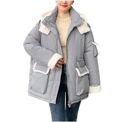 Winterjacke Damen Lässige Einfarbig Jacke Dicke Warme Wintermantel Winter Übergangsjacke Langarm Plüschmantel mit Kapuze Zip Up Baumwollmantel Taschen Kapuzenjacke Oversize Mantel Oberbekleidung von NZYIHAO