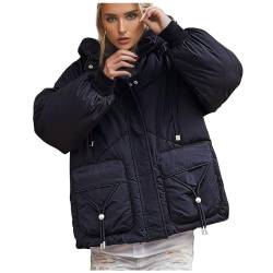 Winterjacke Damen Mode Einfarbig Daunenjacke Lange Zip Up Steppjacke Langarm Stehkragen Jacke Warm Wintermantel Winter Daunenmantel Taschen Steppmantel Übergangsjacke Kapuzenjacke Mantel Outwear von NZYIHAO