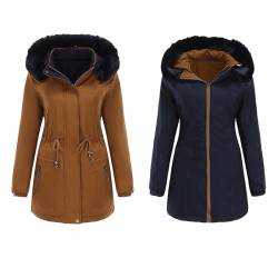 Winterparka Damen Warme Dicke Wendejacke Lange Winterjacke mit Kapuze Einfarbig Parka Jacke Große Größen Wintermantel Winter Reißverschluss Übergangsjacke Baumwolle Mantel Langarm Kapuzenjacke von NZYIHAO