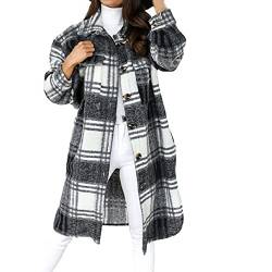 Wollmantel Damen Lange Karierte Druck Winterjacke Langarm Einreihige Jacke Freizeit Reverskragen Trenchcoat Übergangsjacke Weicher Wolljacke Herbst Winter Übergangsmantel Open Front Windjacke Mantel von NZYIHAO