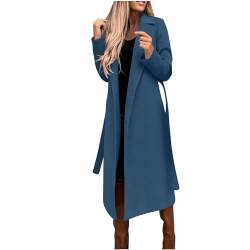 Wollmantel Damen Lange Winterjacke Elegant Einfarbig Trenchcoat Langarm Reverskragen Jacke Dicke Warme Wolljacke Windbreaker mit Verstellbarer Gürtel Locker Wintermantel Windjacke Mantel Outwear von NZYIHAO