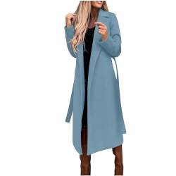 Wollmantel Damen Lange Winterjacke Elegant Einfarbig Trenchcoat Langarm Reverskragen Jacke Dicke Warme Wolljacke Windbreaker mit Verstellbarer Gürtel Locker Wintermantel Windjacke Mantel Outwear von NZYIHAO