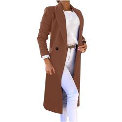 Wollmantel Damen Lange Winterjacke Elegant Einfarbig Trenchcoat Langarm Reverskragen Jacke Dicke Warme Wolljacke Windbreaker mit Verstellbarer Gürtel Locker Wintermantel Windjacke Mantel Outwear von NZYIHAO