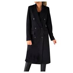 Wollmantel Damen Lange Winterjacke Elegant Einfarbig Trenchcoat Langarm Reverskragen Jacke Dicke Warme Wolljacke Windbreaker mit Verstellbarer Gürtel Locker Wintermantel Windjacke Mantel Outwear von NZYIHAO