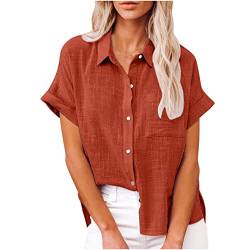 damen hemd Leinenhemd Damen Elegant Einfarbig Bluse V-Ausschnitt Button Down Hemd Baumwolle Leinen Hemdbluse Sommer Tshirt Tops Leinenbluse mit Knöpfen Kurzarm/Langarm Oberteile Große Größen Blusen von NZYIHAO