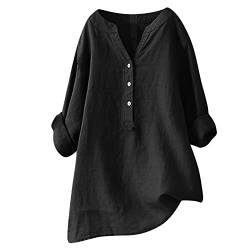 leinenbluse Damen Langarm Musselin Bluse Damen Elegant Einfarbig Tshirt V-Ausschnitt Leinenbluse mit Knöpfen Sommer Hemdbluse Baumwolle Leinen Shirts Oversize Oberteile Große Größen Blusen von NZYIHAO