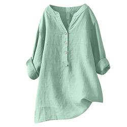 leinenbluse Damen Oversize Musselin Bluse Damen Elegant Einfarbig Tshirt V-Ausschnitt Leinenbluse mit Knöpfen Sommer Hemdbluse Baumwolle Leinen Shirts Oversize Oberteile Große Größen Blusen von NZYIHAO