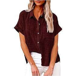 leinenbluse damen sommer Leinenhemd Damen Elegant Einfarbig Bluse V-Ausschnitt Button Down Hemd Baumwolle Leinen Hemdbluse Sommer Tshirt Tops Leinenbluse mit Knöpfen Kurzarm/Langarm Oberteile Blusen von NZYIHAO