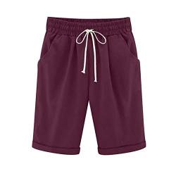 sport shorts damen Shorts Damen Casual Einfarbig Leinenhose Sommer Kurze Hose Knielang Freizeithose Baumwolle Leinen Sommerhose Hohe Taille Strandhose Kordelzug Jogginghose Bequem Sporthose Hosen von NZYIHAO