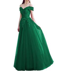 NaTengs Damen Appliques Lange Formale Abendkleider Schulterfrei Ballkleider, grün, 34 von NaTengs