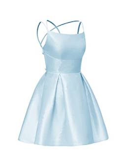 NaTengs Damen Kurz Ballkleider Teens Spaghettiträger Homecoming Party Satin Cocktail Kleid, babyblau, 32 von NaTengs