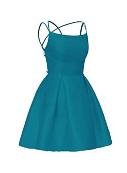 NaTengs Damen Kurz Ballkleider Teens Spaghettiträger Homecoming Party Satin Cocktail Kleid, seeblau, 36 von NaTengs