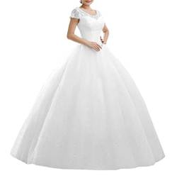 NaTengs Damen Spitze Applique Hochzeitskleid Pailletten Kristall Lange Braut Kleid für Frauen, weiß, 34 von NaTengs
