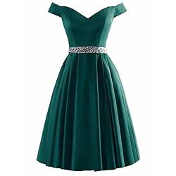 NaTengs Schulterfreies Homecoming Kleider für Teenager kurze Frauen Satin Ballkleid mit Perlen, grasgrün, 40 von NaTengs