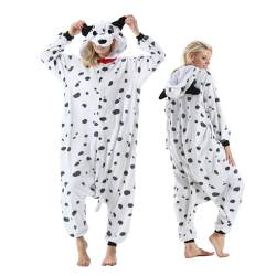 NaVarch Dalmatiner Kostüm Damen Herren Onesie Plüsch Tierkostüm Erwachsene Ganzkörper Schlafanzug Karneval Jumpsuit Cosplay Fasching Halloween Pyjamas von NaVarch