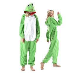 NaVarch Frosch Kostüm Damen Herren Onesie Plüsch Tierkostüm Erwachsene Ganzkörper Schlafanzug Karneval Jumpsuit Cosplay Fasching Halloween Pyjamas von NaVarch