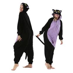 NaVarch Mitternachtskatze Kostüm Damen Herren Onesie Plüsch Tierkostüm Erwachsene Ganzkörper Schlafanzug Karneval Jumpsuit Cosplay Fasching Halloween Pyjamas von NaVarch