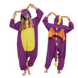 NaVarch Purpurner Dragon Onesie Damen Herren Onesies Plüsch Tierkostüm Erwachsene Ganzkörper Schlafanzug Karneval Jumpsuit Cosplay Fasching Halloween Pyjamas von NaVarch