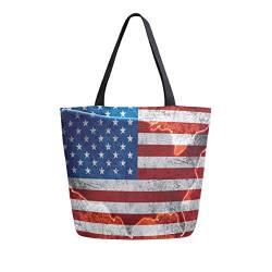 Naanle 4. Juli Canvas Tote Bag Large Women Casual Schultertasche Handtasche American Flag USA Map Wiederverwendbar Mehrzweck Heavy Duty Shopping Lebensmittel Baumwolle Tasche für Outdoor von Naanle