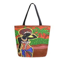 Naanle Africa Canvas Tote Bag Large Women Casual Schultertasche Handtasche African Girl Wiederverwendbar Mehrzweck Heavy Duty Shopping Lebensmittel Baumwolle Tasche für Outdoor von Naanle