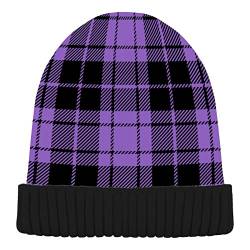 Naanle Damen-Beanie-Mütze, Schottenkaro-Mütze, lässig, dehnbar, warm, gestrickt, Wintermütze, Totenkopfmütze, Schwarz, Schwarz , M/L von Naanle