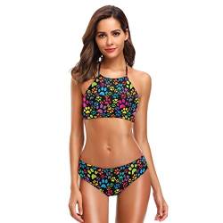 Naanle Damen Bunte Tier Hund Pfote Bikini Bademode Badeanzug Strand Anzug Badeanzüge Large Mehrfarbig von Naanle