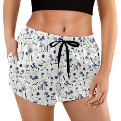 Naanle Damen Strandshorts mit Taschen Hawaii Palm Surf Badehose Board Kurz Badeshorts Schnell Trocknend Bademode, mehrfarbig, S von Naanle