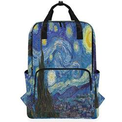 Naanle The Starry Night Laptop-Rucksack, Büchertasche, Van Gogh, College, Schule, Computer, Tagesrucksack, lässig, langlebig, Reisetasche für Damen und Herren, Business Fit 14 Zoll Laptop von Naanle