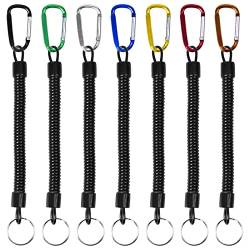 7 Stück Elastisch Spiral Schlüsselanhänger,Fishing Sicherheitsseil Spiral, Schlüsselkette, Angeln Lanyard mit Karabiner zum Angeln, Wandern, Bergsteigen,Schlüssel, Karten(Schwarz) von Naapesi