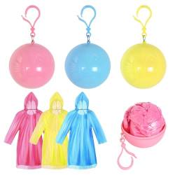 Tragbare Regenponchos, 3 Stück Wasserdichter Notfall Regenmantelball mit Schlüsselanhänger Haken für Kinder Erwachsene, Bunte Regenjacke mit Kapuze für Reisen, Camping, Wandern, Outdoor-Aktivitäten von Naapesi